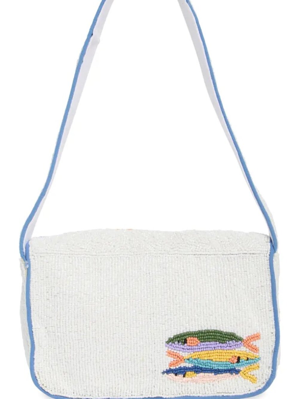 Viral Beaded Sardines Baguette Shoulder Bag by Collection XIIX White & Blue NWT - Picture 5 of 9